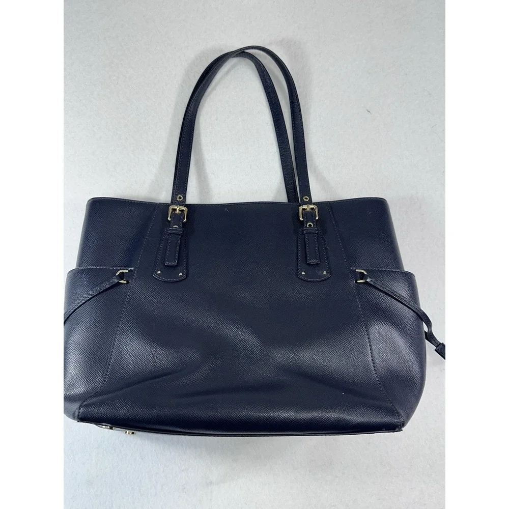 Michael Kors Navy Saffiano Leather Tote Bag Gold Hardware Structured Shoulder